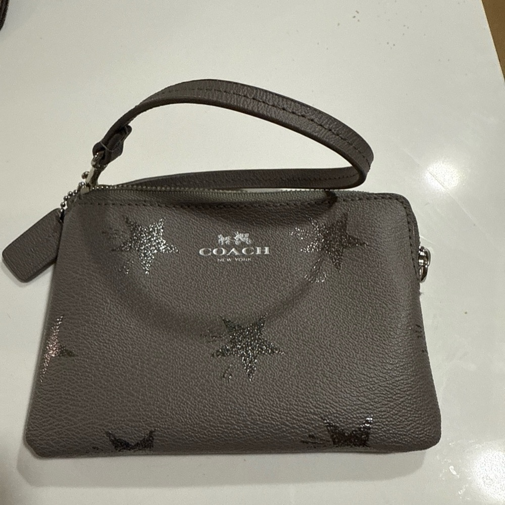 Coach Gray Star-Patterned Wristlet